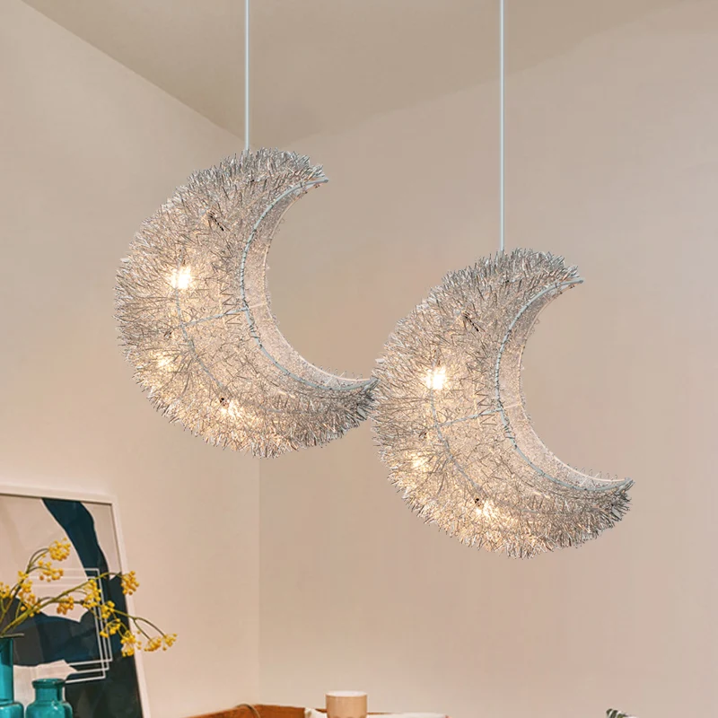 Art Decor Crescent hanglamp 3-lamps aluminium LED-plafondverlichting voor slaapkamer zilver Clearhalo