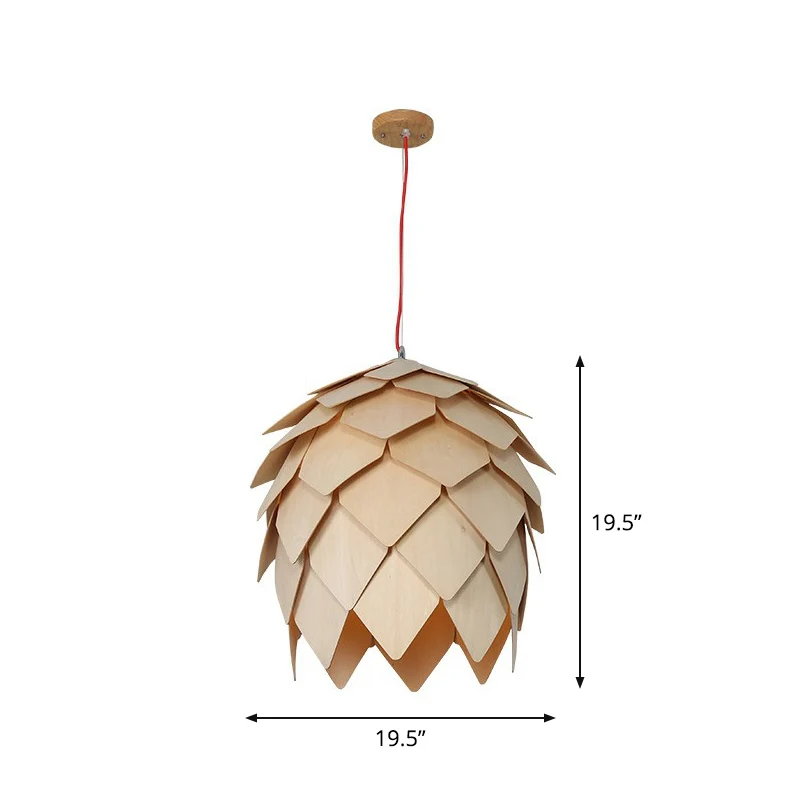 Artisjokvormige hanglamp Noordse houten 1-kops restaurant hanglamp Clearhalo