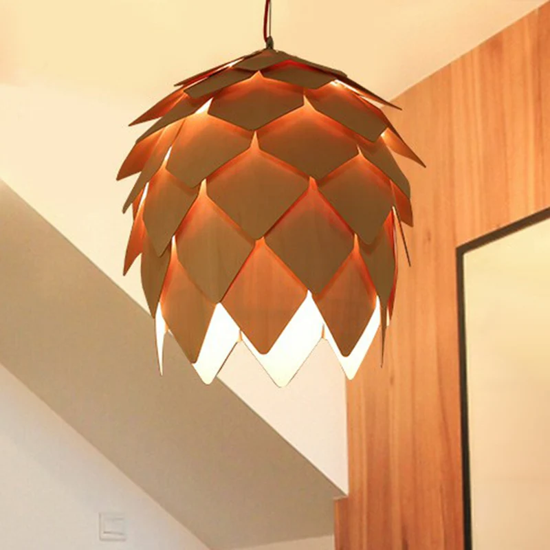 Artisjokvormige hanglamp Noordse houten 1-kops restaurant hanglamp Clearhalo