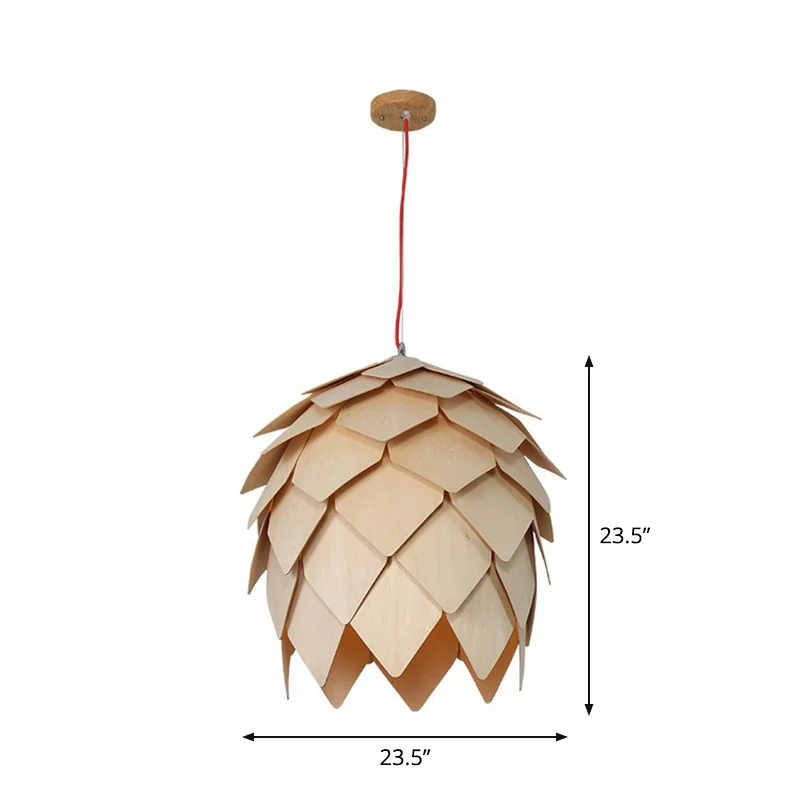 Artisjokvormige hanglamp Noordse houten 1-kops restaurant hanglamp Clearhalo
