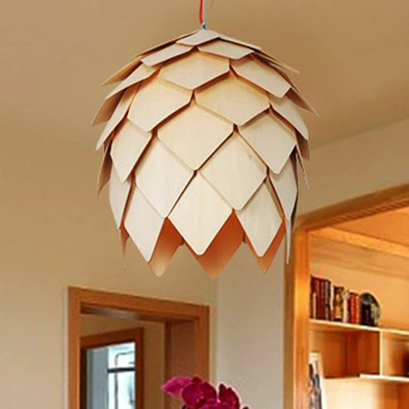 Artisjokvormige hanglamp Noordse houten 1-kops restaurant hanglamp Clearhalo