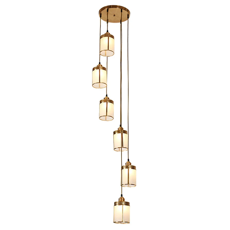 Artistieke cilindrische multi-plafondlamp Frost Glass Trap Suspension Lighting messing Clearhalo