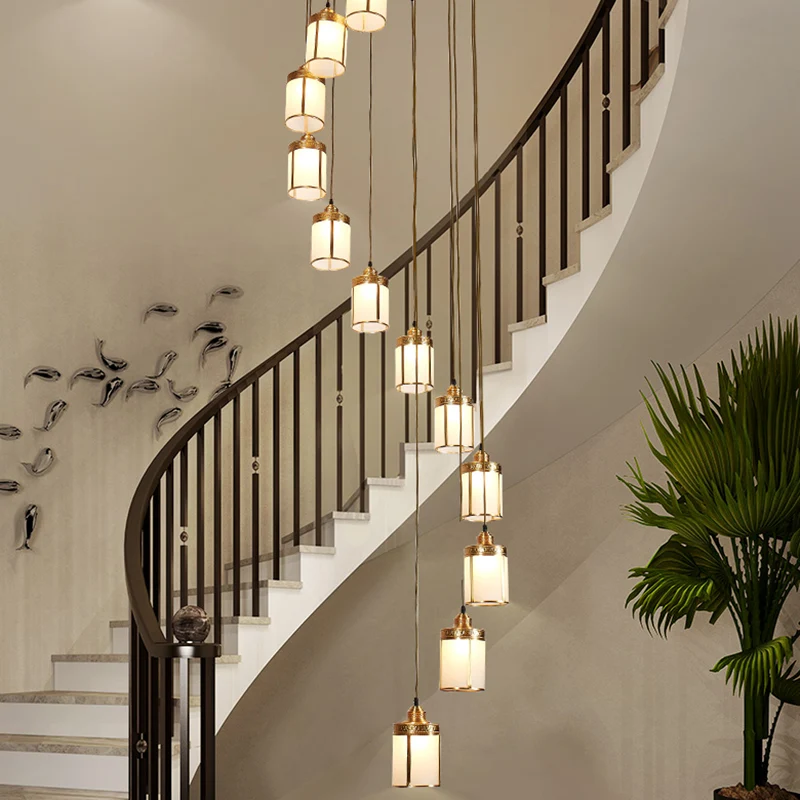 Artistieke cilindrische multi-plafondlamp Frost Glass Trap Suspension Lighting messing Clearhalo