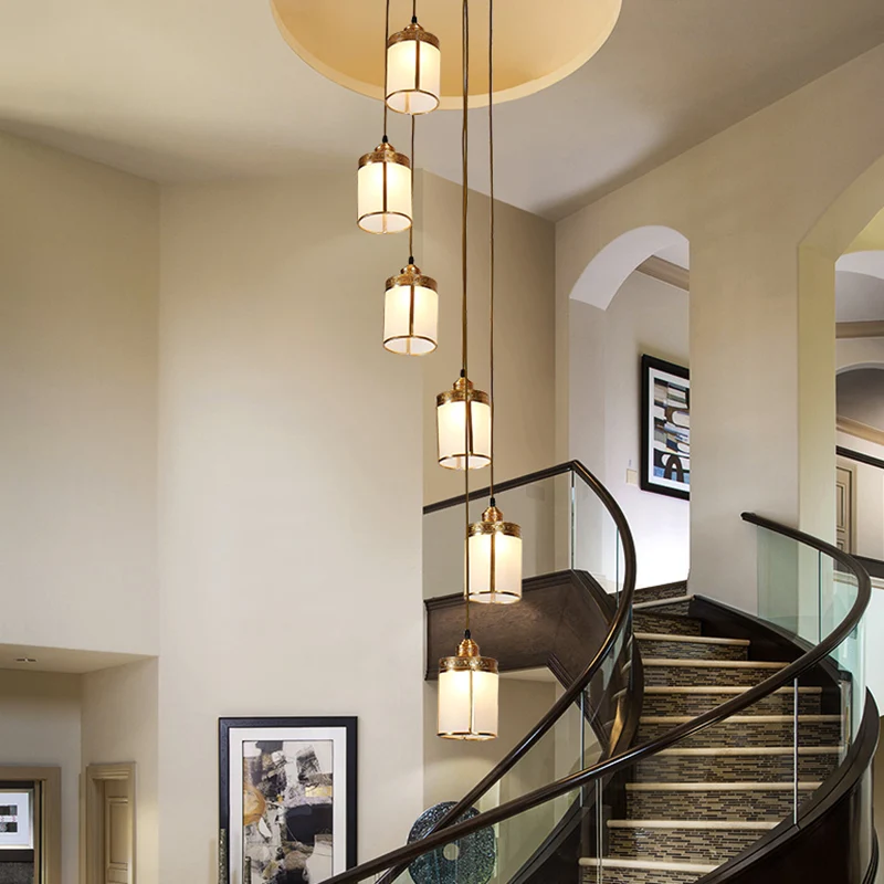 Artistieke cilindrische multi-plafondlamp Frost Glass Trap Suspension Lighting messing Clearhalo