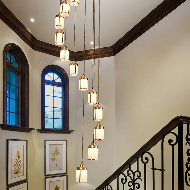Artistieke cilindrische multi-plafondlamp Frost Glass Trap Suspension Lighting messing Clearhalo