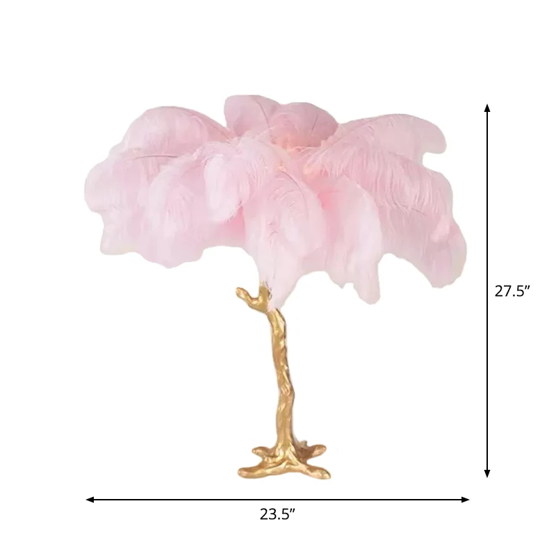 Artistieke kokospalm-nachtlamp Feather 1-kops woonkamertafellamp roze en goud Clearhalo