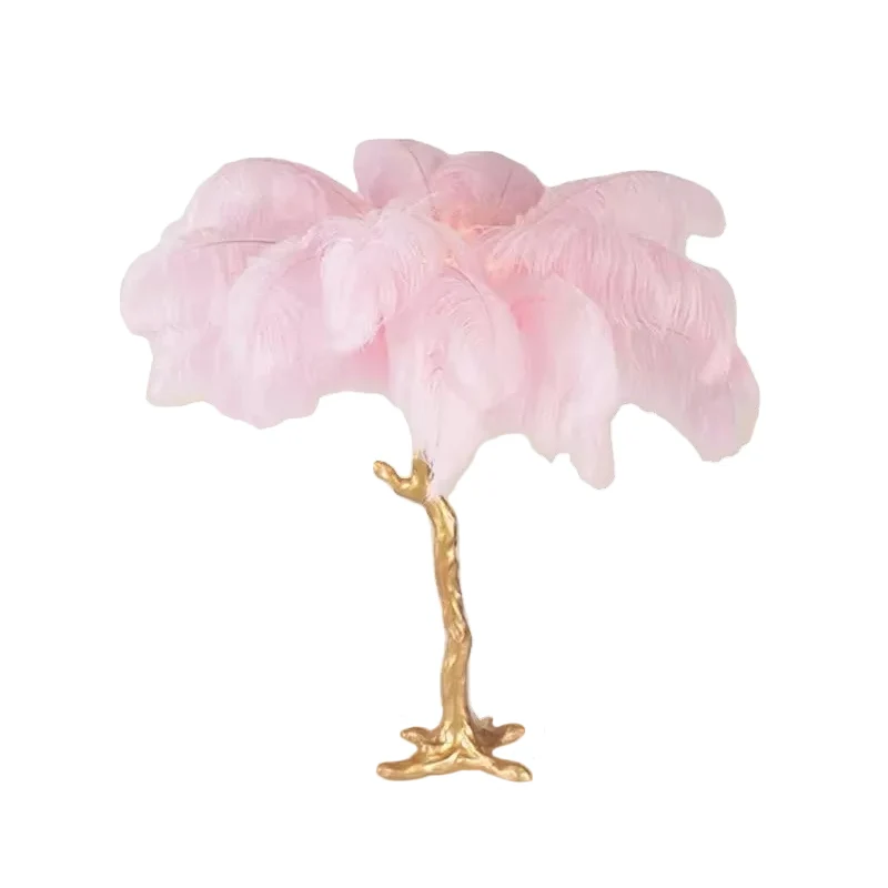 Artistieke kokospalm-nachtlamp Feather 1-kops woonkamertafellamp roze en goud Clearhalo
