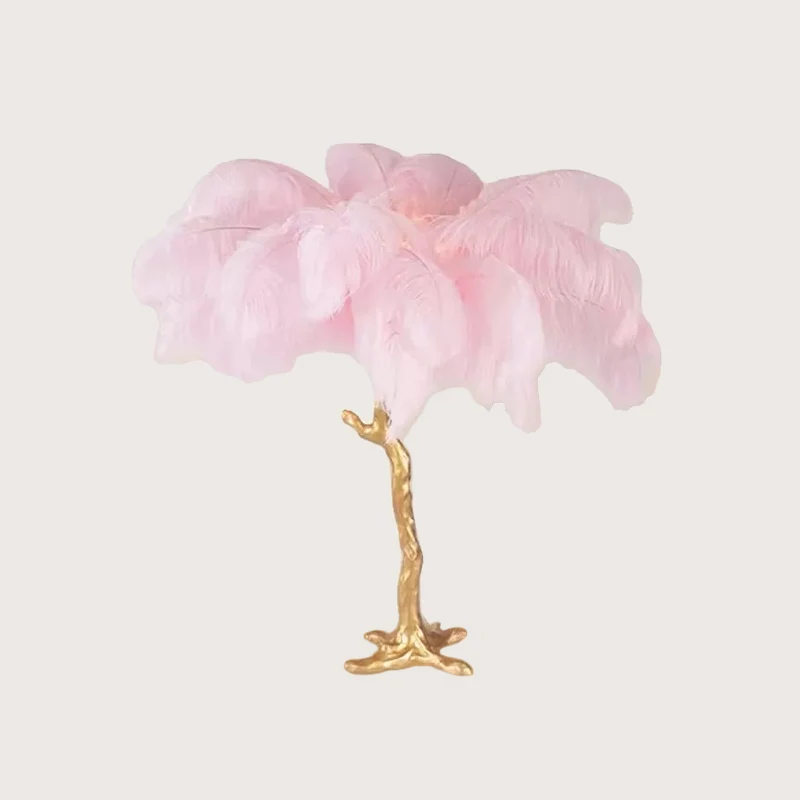 Artistieke kokospalm-nachtlamp Feather 1-kops woonkamertafellamp roze en goud Clearhalo