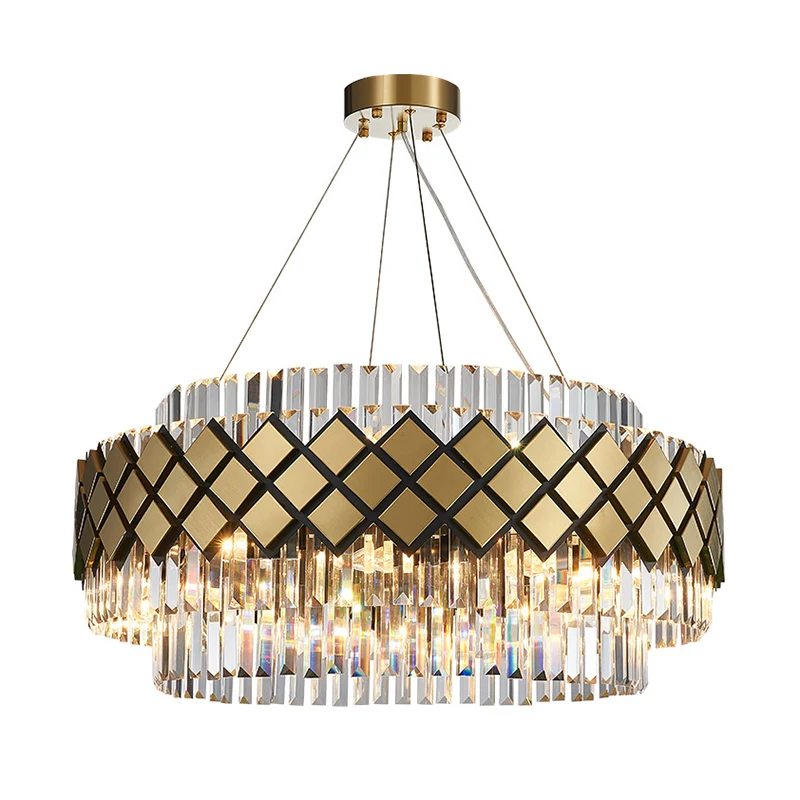 Artistieke ronde ophangverlichting Helder kristallen woonkamerkroonluchterlicht goud Clearhalo