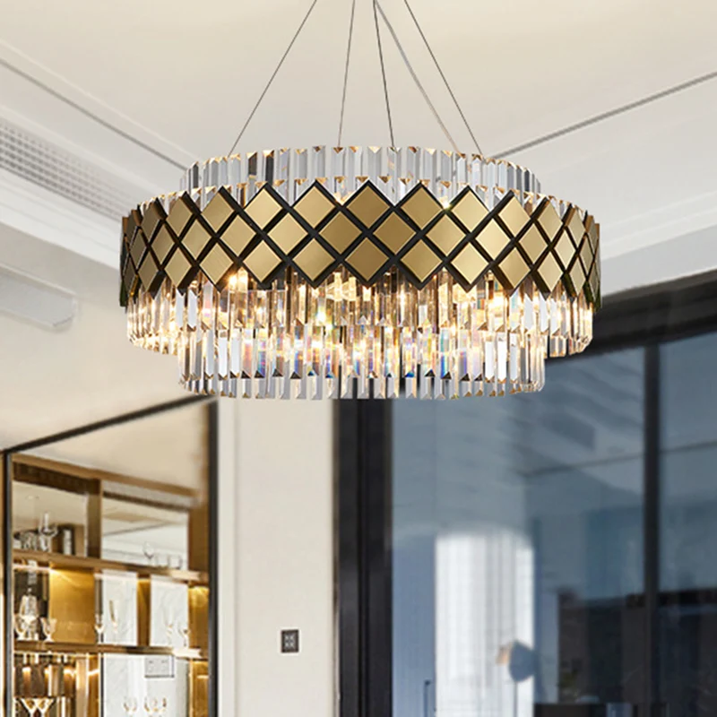 Artistieke ronde ophangverlichting Helder kristallen woonkamerkroonluchterlicht goud Clearhalo