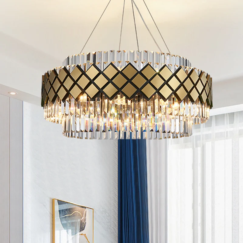Artistieke ronde ophangverlichting Helder kristallen woonkamerkroonluchterlicht goud Clearhalo