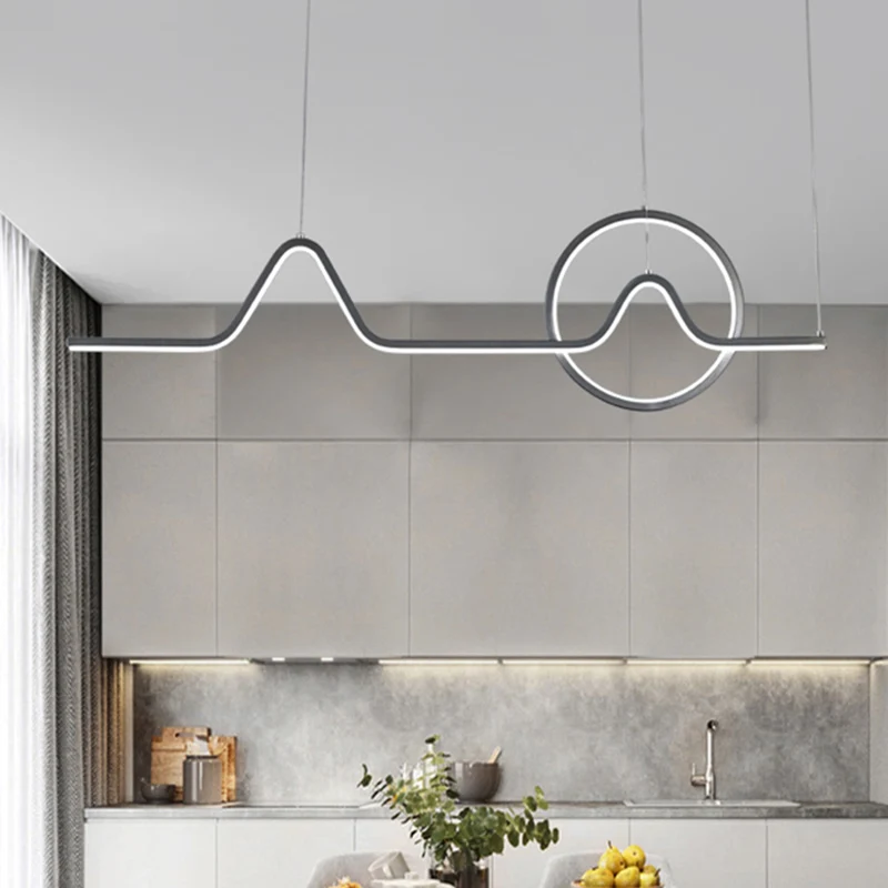 Artistieke zonsopgang berglandschap hangende verlichting metalen eetkamer LED lineair eilandlicht Clearhalo