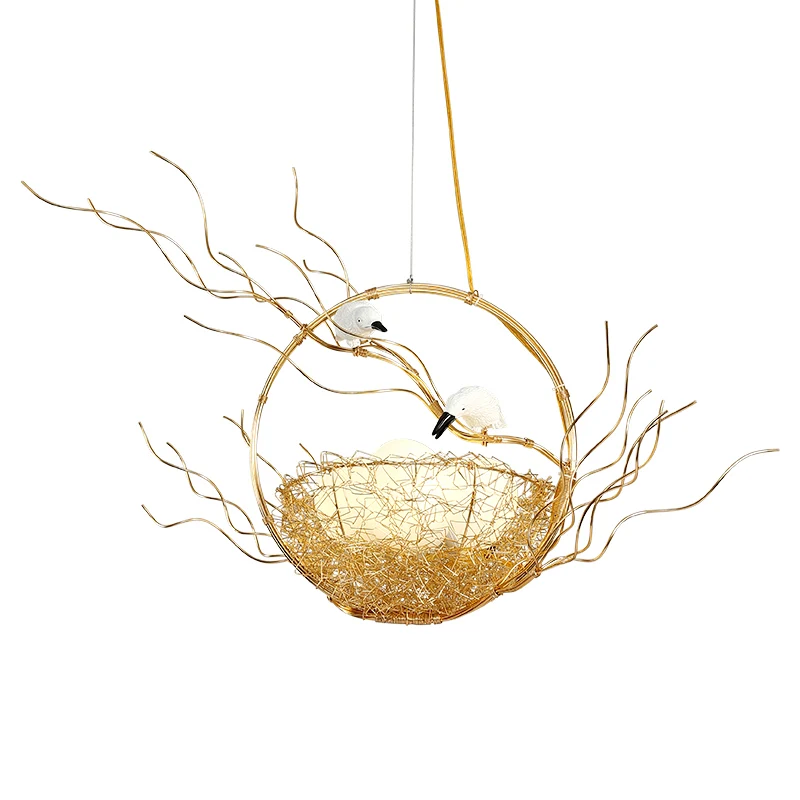 Artistry 3-lichts kroonluchter hanglamp van gouden aluminium mand met vogels en matwitte glazen bollen Clearhalo