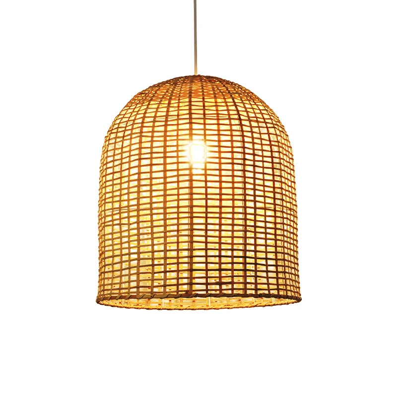 Asia Hanglamp met één lamp, beige stolpvormige hanglamp met bamboe kap Clearhalo