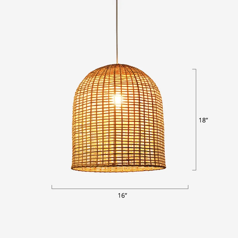 Asia Hanglamp met één lamp, beige stolpvormige hanglamp met bamboe kap Clearhalo