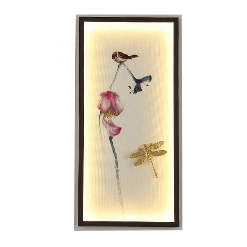 Asia LED wandmontage wandlamp zwarte libel-lotus schanslamp met metalen frame Clearhalo