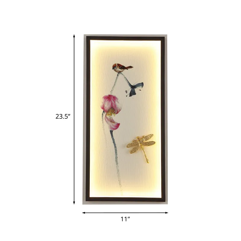Asia LED wandmontage wandlamp zwarte libel-lotus schanslamp met metalen frame Clearhalo