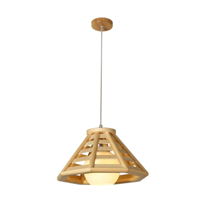 Asia Mini Globe hanglamp ivoor open glas 1 kop eettafel ophangverlichting met taps toelopende houten kooi beige Clearhalo