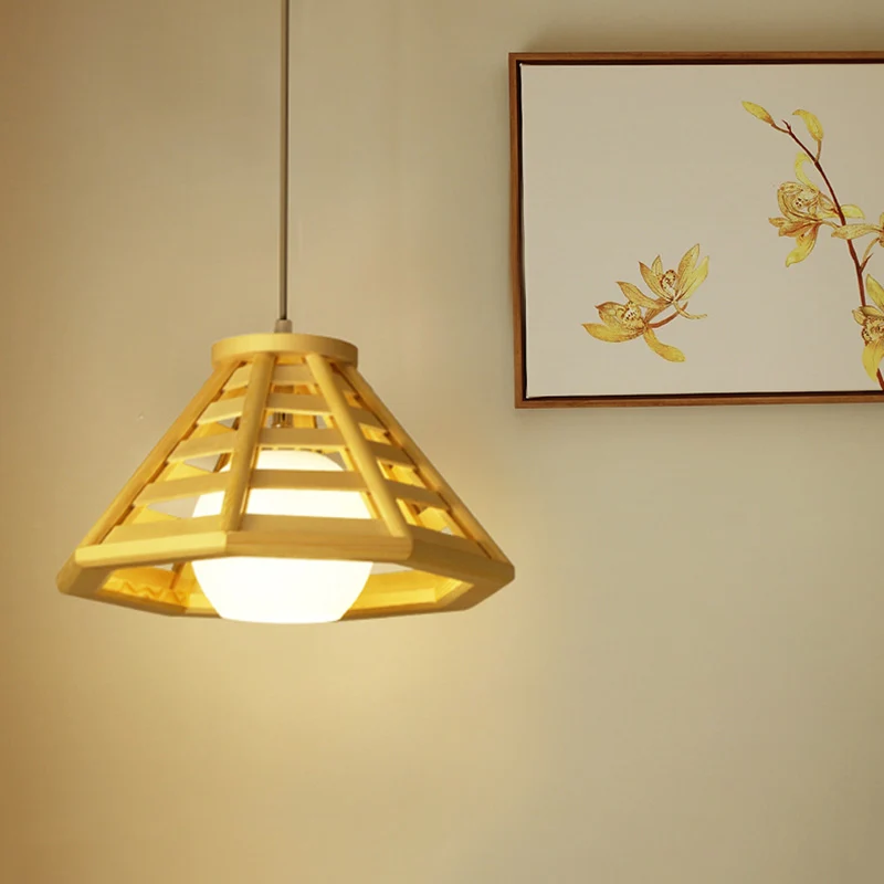 Asia Mini Globe hanglamp ivoor open glas 1 kop eettafel ophangverlichting met taps toelopende houten kooi beige Clearhalo