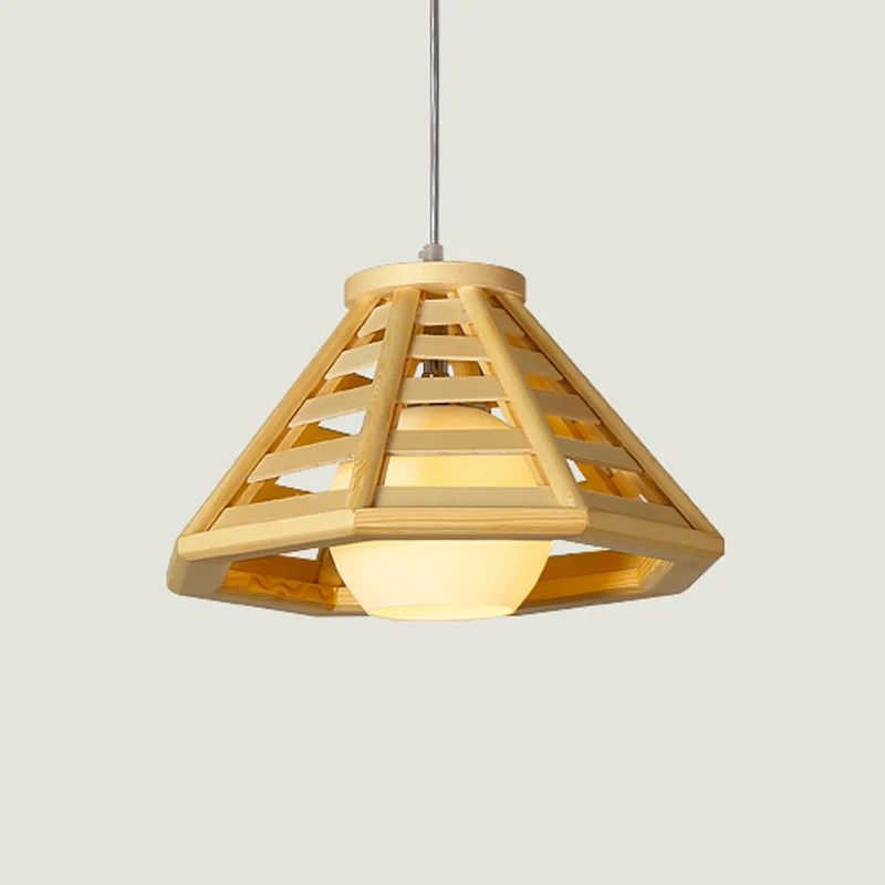 Asia Mini Globe hanglamp ivoor open glas 1 kop eettafel ophangverlichting met taps toelopende houten kooi beige Clearhalo