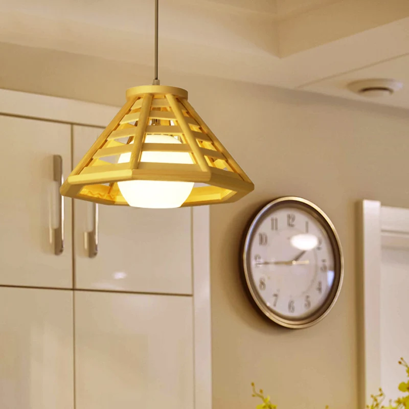 Asia Mini Globe hanglamp ivoor open glas 1 kop eettafel ophangverlichting met taps toelopende houten kooi beige Clearhalo