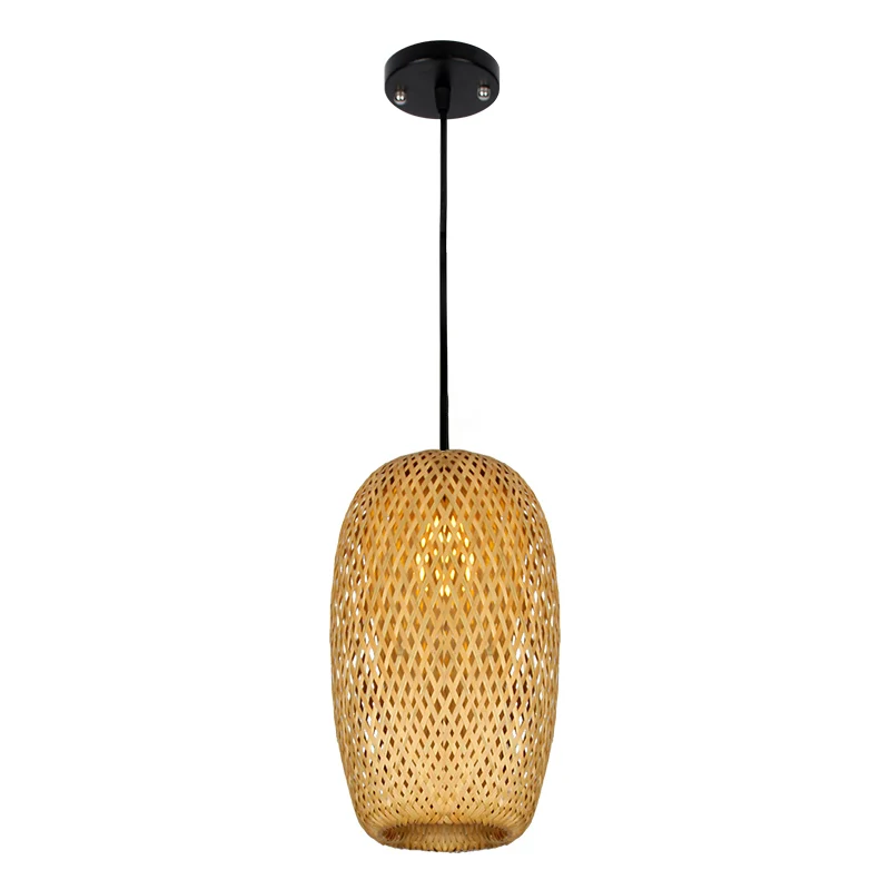 Azië 1/3-lamp hanglamp beige gemengde vorm/ellips/druppel hangende hanger met bamboe kap, 10"/12"/14" breedte Clearhalo