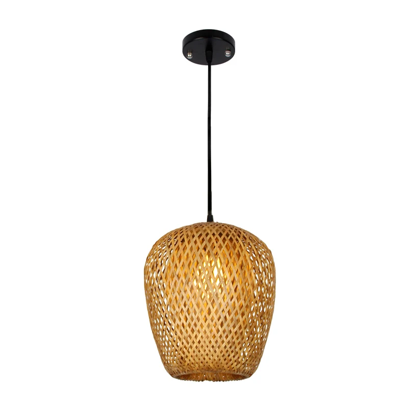 Azië 1/3-lamp hanglamp beige gemengde vorm/ellips/druppel hangende hanger met bamboe kap, 10"/12"/14" breedte Clearhalo