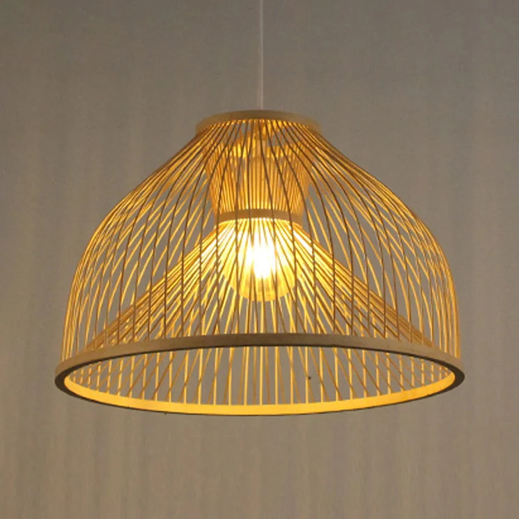 Aziatisch stijlvol 1-lichts plafondarmatuur met bamboe kap beige peervormige hanglamp voor eetkamer Clearhalo
