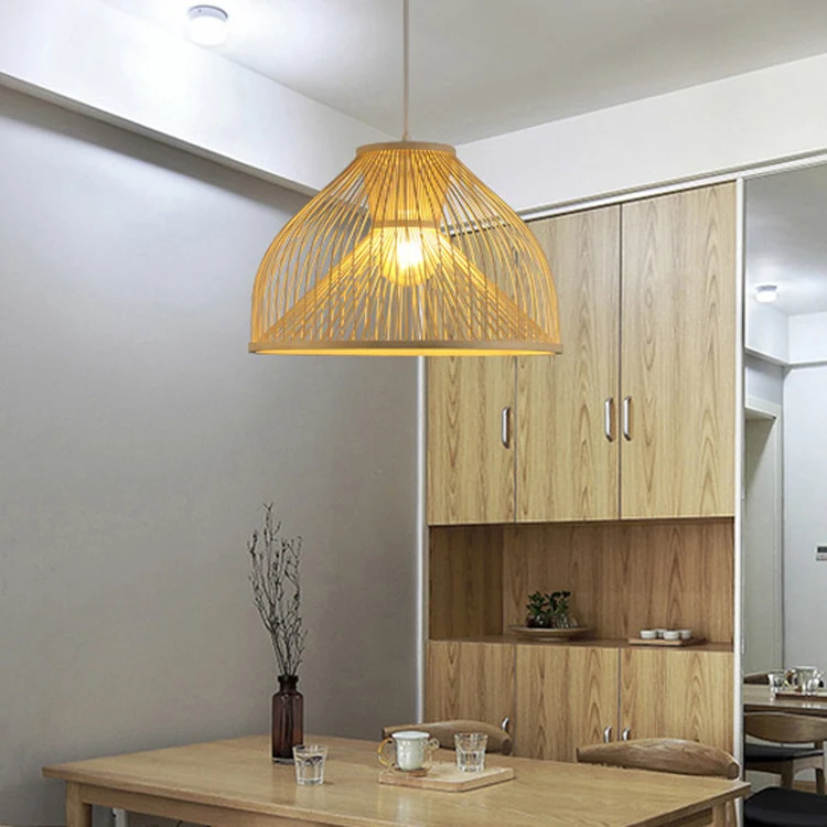 Aziatisch stijlvol 1-lichts plafondarmatuur met bamboe kap beige peervormige hanglamp voor eetkamer Clearhalo