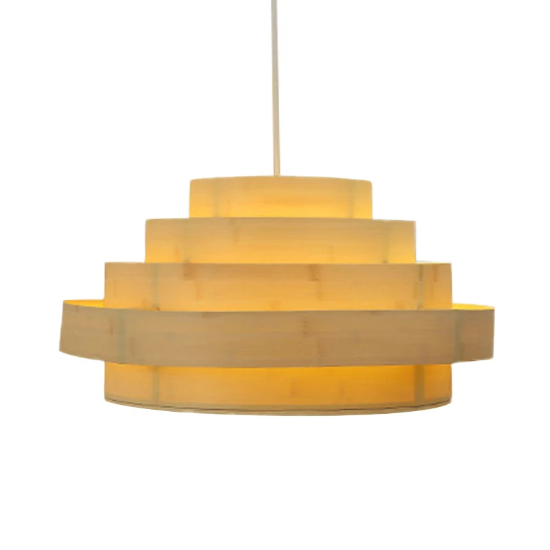 Aziatische 5-laags hanglampset met 1 kop, bamboe paneel, plafondophanging beige Clearhalo