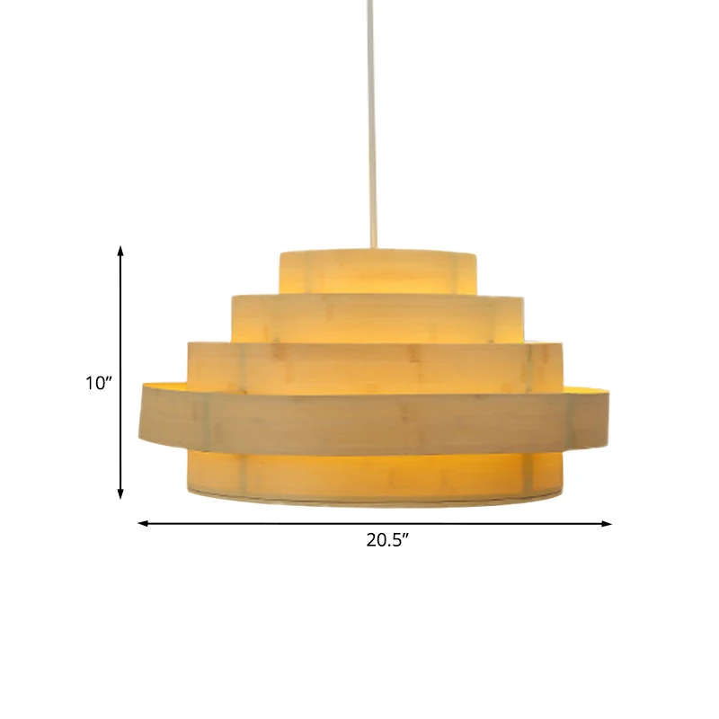 Aziatische 5-laags hanglampset met 1 kop, bamboe paneel, plafondophanging beige Clearhalo