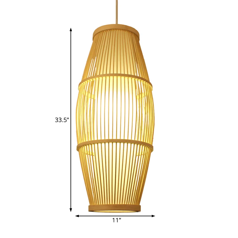 Aziatische ellipsvormige hanglamp voor restaurant Handgemaakte bamboe hanglamp beige Clearhalo