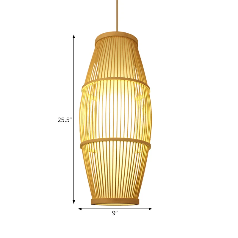 Aziatische ellipsvormige hanglamp voor restaurant Handgemaakte bamboe hanglamp beige Clearhalo