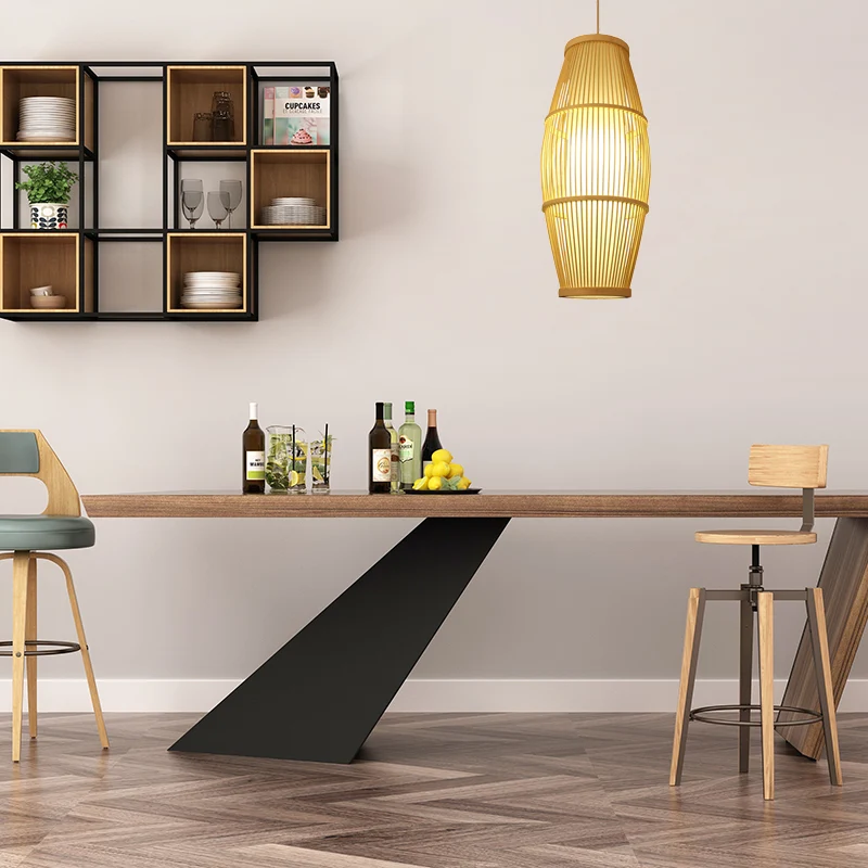 Aziatische ellipsvormige hanglamp voor restaurant Handgemaakte bamboe hanglamp beige Clearhalo