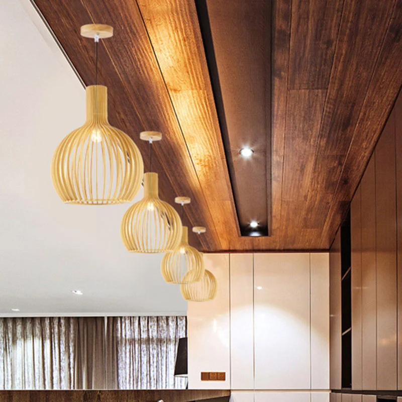 Aziatische flesvormige hanglamp van bamboe, eettafel met 1 lamp, hangend verlichtingsarmatuur van hout Clearhalo