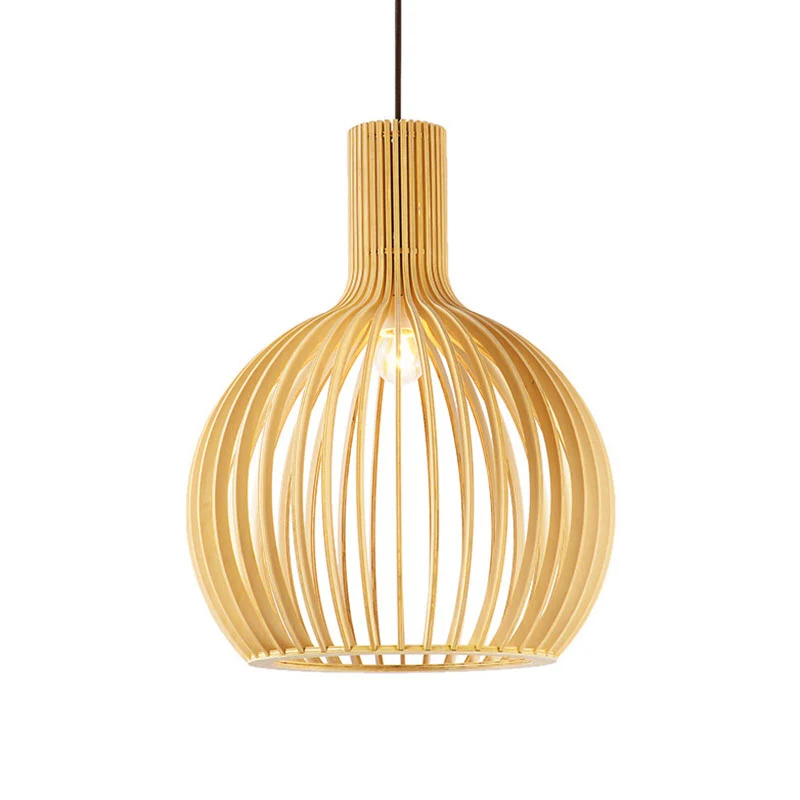 Aziatische flesvormige hanglamp van bamboe, eettafel met 1 lamp, hangend verlichtingsarmatuur van hout Clearhalo