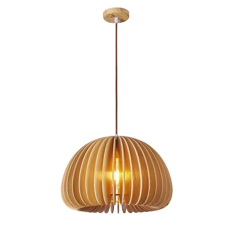 Aziatische halfbolvormige hanglamp houten lat 1-lamps restaurantplafondlamp beige Clearhalo