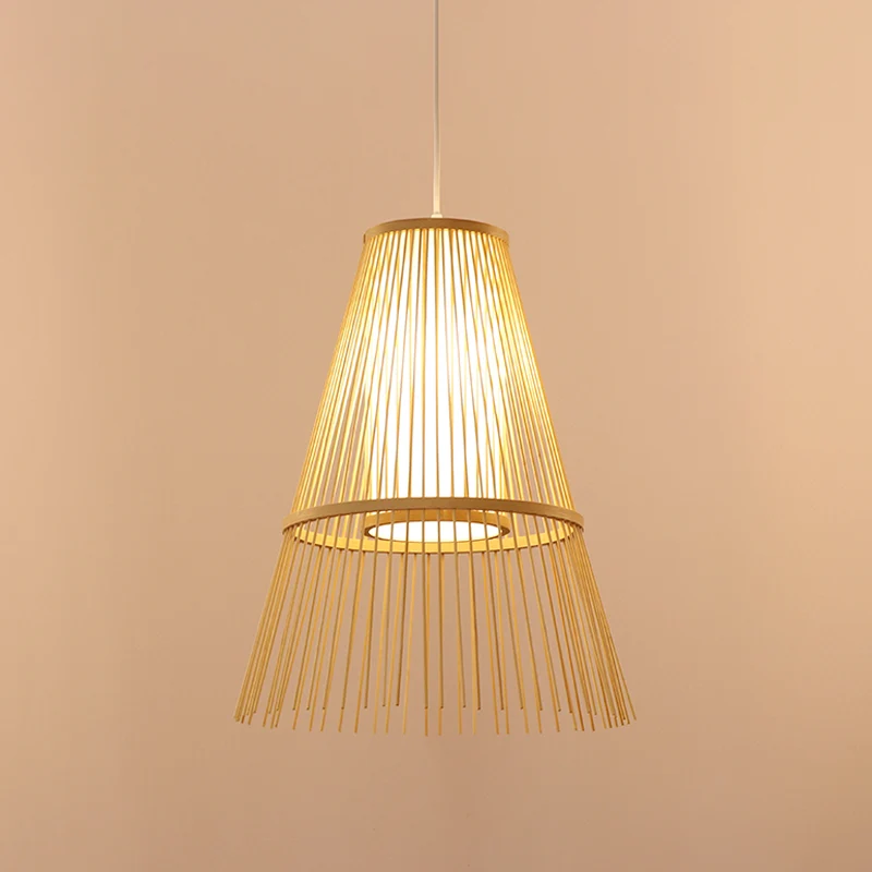 Aziatische hanglamp met 1 lamp, beige taps toelopende hanglamp met bamboe kap Clearhalo