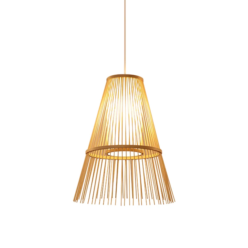 Aziatische hanglamp met 1 lamp, beige taps toelopende hanglamp met bamboe kap Clearhalo
