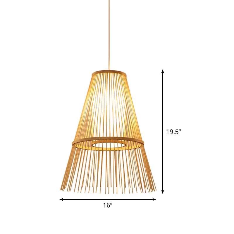 Aziatische hanglamp met 1 lamp, beige taps toelopende hanglamp met bamboe kap Clearhalo