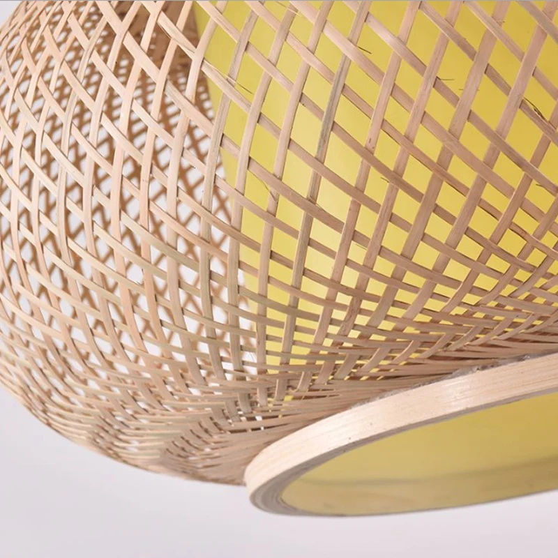 Aziatische stijl 1-lichts hanglamp met bamboe kap beige afgeronde trommel hanglamp, 16"/19,5" W Clearhalo