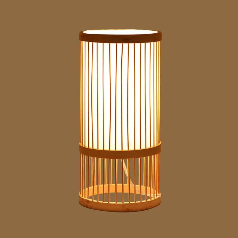 Aziatische stijl geweven schaduw nachtkastje licht bamboe 1-lamp nachtkastje lamp hout Clearhalo