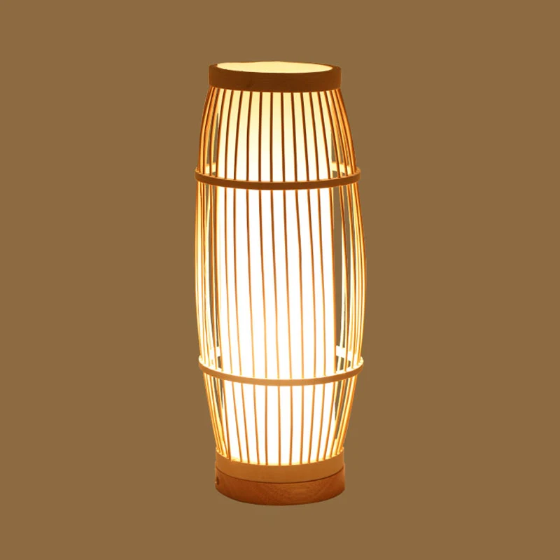 Aziatische stijl geweven schaduw nachtkastje licht bamboe 1-lamp nachtkastje lamp hout Clearhalo
