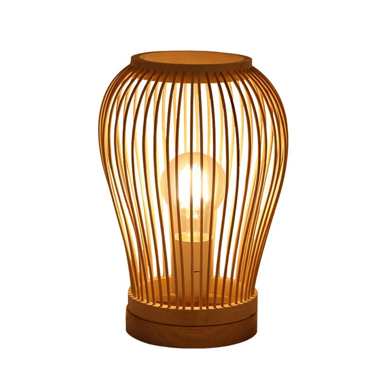 Aziatische stijl geweven schaduw nachtkastje licht bamboe 1-lamp nachtkastje lamp hout Clearhalo