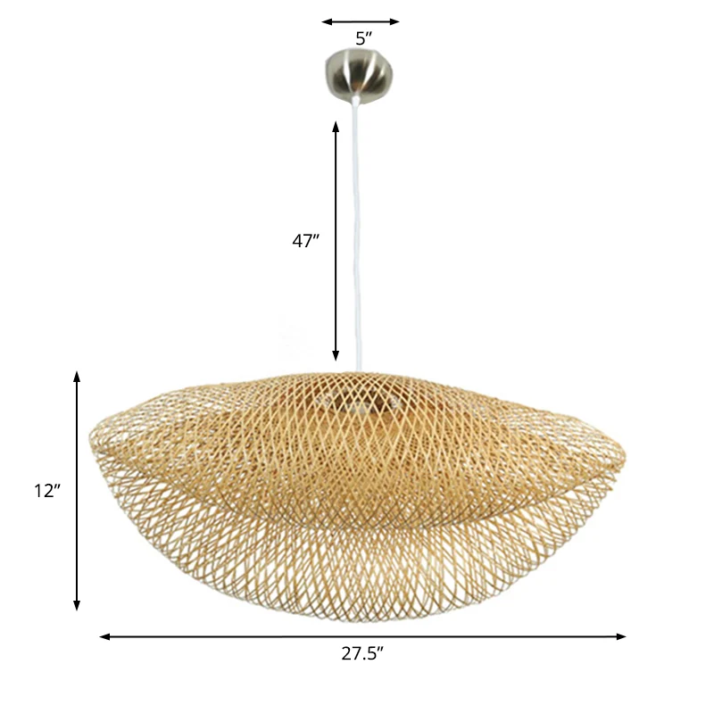 Aziatische stijl hoedvormige hangende hanglamp van rotan, 1-lichts plafondlamp boven eettafel Clearhalo