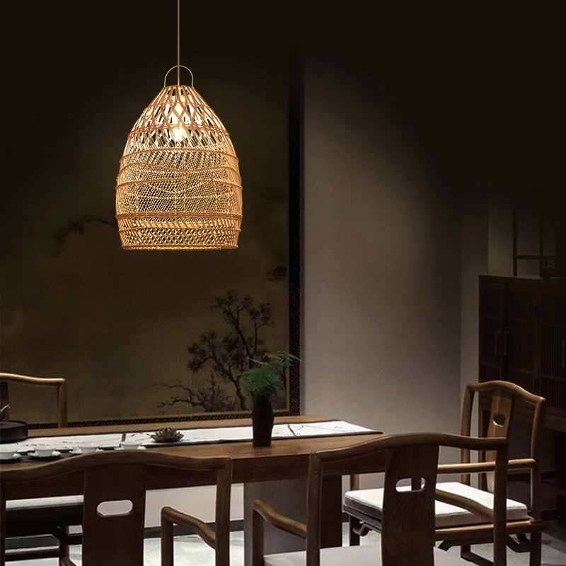 Aziatische stijl langwerpige ophangverlichting rotan 1��Head restaurant hangplafondlamp hout Clearhalo