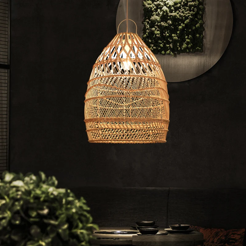 Aziatische stijl langwerpige ophangverlichting rotan 1��Head restaurant hangplafondlamp hout Clearhalo