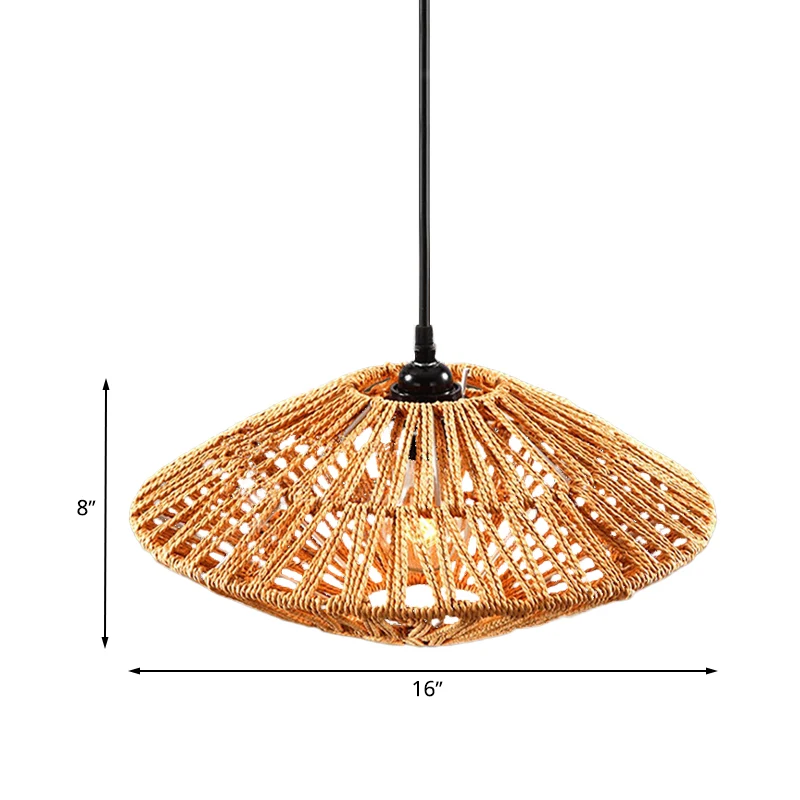 Aziatische stijl vliegende schotel hangende lamp rotan 1-lichts restaurant hanglamp beige Clearhalo