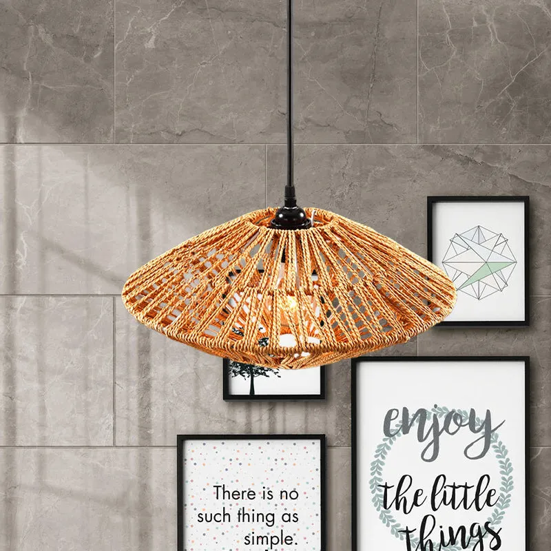Aziatische stijl vliegende schotel hangende lamp rotan 1-lichts restaurant hanglamp beige Clearhalo