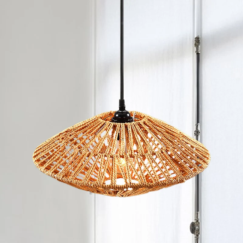 Aziatische stijl vliegende schotel hangende lamp rotan 1-lichts restaurant hanglamp beige Clearhalo